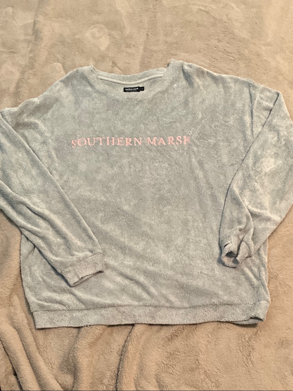 Southern Marsh Light Blue Plush Crewneck with Pink Logo